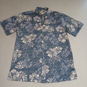 Cooke Street Honolulu Mens Small Blue White Floral Cotton Hawaiian Button Shirt